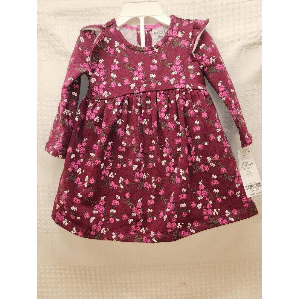 Carters Dress Size 12 Months Floral 2 Pieces Long Sleeve Christmas 5127